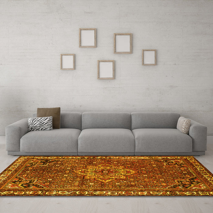 Machine Washable Persian Yellow Traditional Rug in a Living Room, wshtr571yw