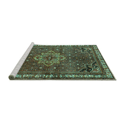 Sideview of Machine Washable Persian Turquoise Traditional Area Rugs, wshtr571turq
