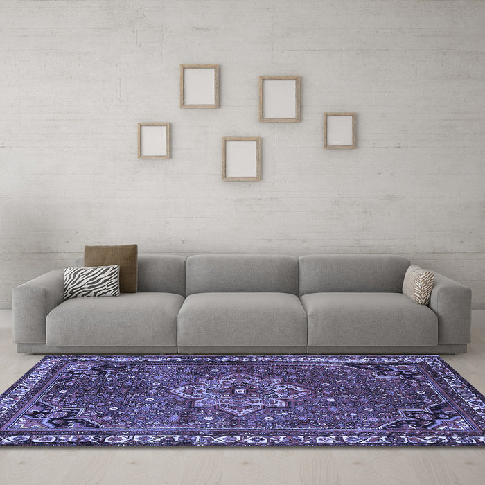 Machine Washable Persian Blue Traditional Rug in a Living Room, wshtr571blu