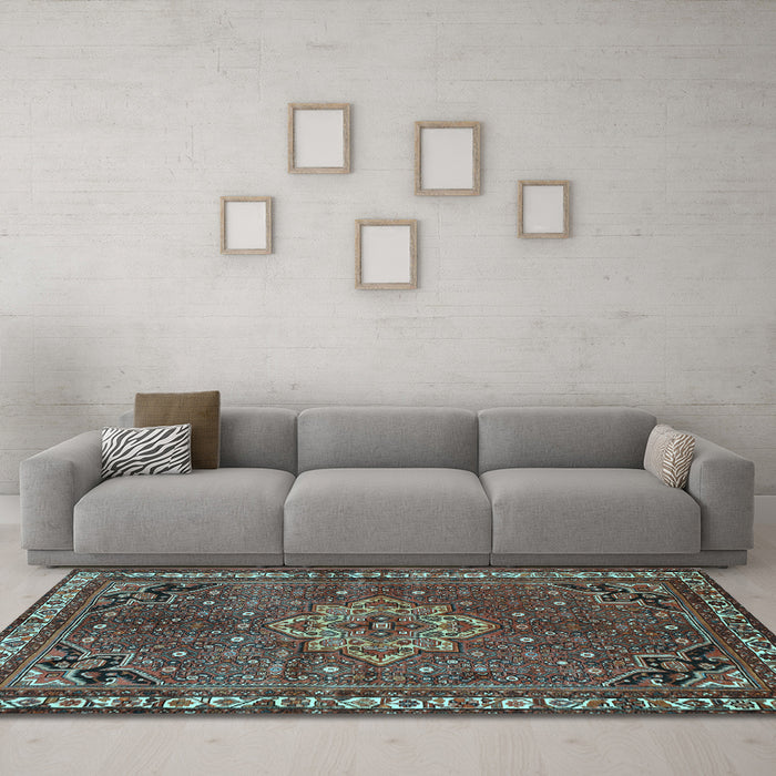 Machine Washable Persian Light Blue Traditional Rug in a Living Room, wshtr571lblu