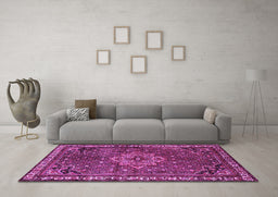 Machine Washable Persian Purple Traditional Area Rugs in a Living Room, wshtr571pur