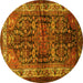Round Persian Yellow Traditional Rug, tr572yw