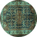 Round Machine Washable Persian Turquoise Traditional Area Rugs, wshtr572turq