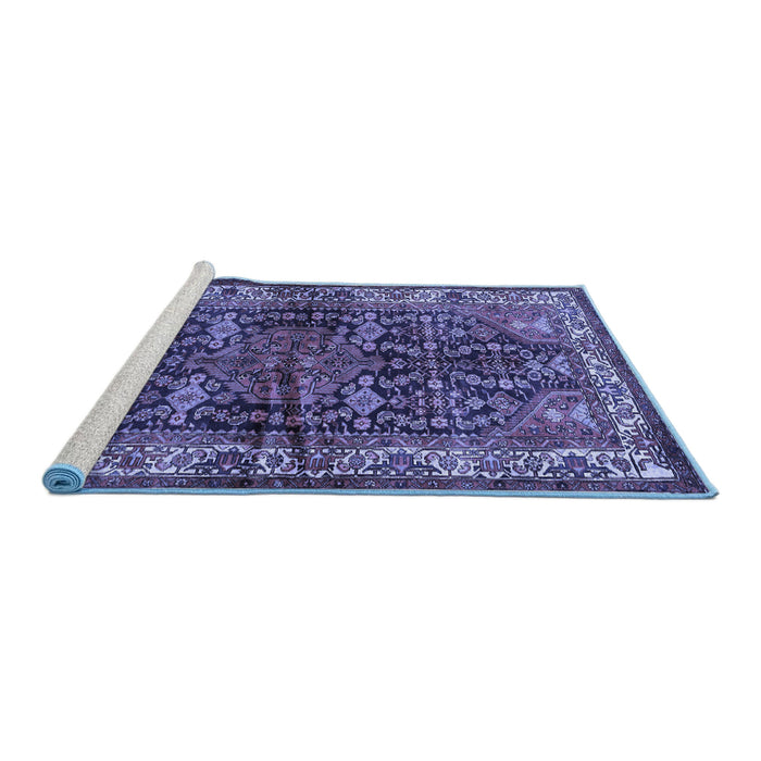 Sideview of Machine Washable Persian Blue Traditional Rug, wshtr572blu