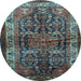 Round Machine Washable Persian Light Blue Traditional Rug, wshtr572lblu