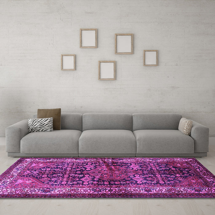Machine Washable Persian Purple Traditional Area Rugs in a Living Room, wshtr572pur