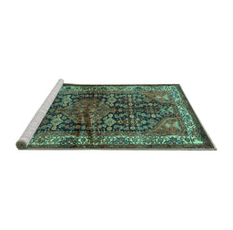 Sideview of Machine Washable Persian Turquoise Traditional Area Rugs, wshtr572turq