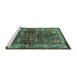 Sideview of Machine Washable Persian Turquoise Traditional Area Rugs, wshtr572turq