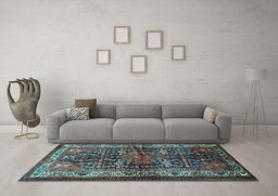 Machine Washable Persian Light Blue Traditional Rug in a Living Room, wshtr572lblu