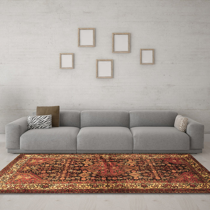 Machine Washable Persian Brown Traditional Rug in a Living Room,, wshtr572brn