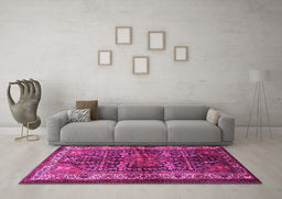 Machine Washable Persian Pink Traditional Rug in a Living Room, wshtr572pnk