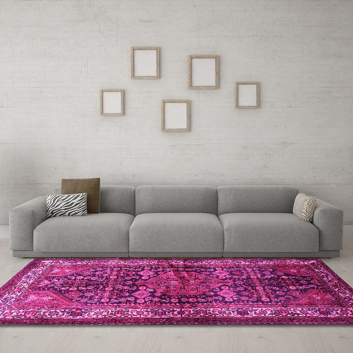 Machine Washable Persian Pink Traditional Rug in a Living Room, wshtr572pnk