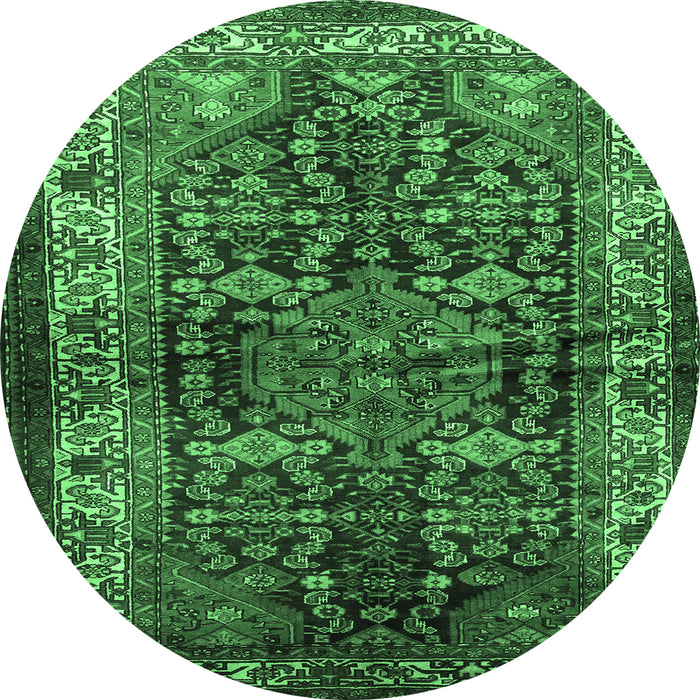 Round Machine Washable Persian Emerald Green Traditional Area Rugs, wshtr572emgrn