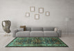 Machine Washable Persian Turquoise Traditional Area Rugs in a Living Room,, wshtr572turq