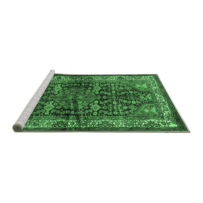 Sideview of Machine Washable Persian Emerald Green Traditional Area Rugs, wshtr572emgrn
