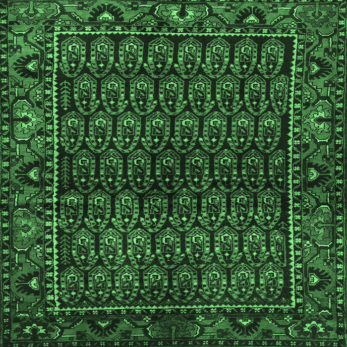 Square Machine Washable Persian Emerald Green Traditional Area Rugs, wshtr573emgrn