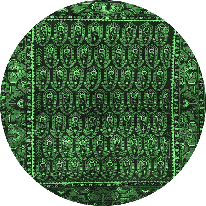 Round Persian Emerald Green Traditional Rug, tr573emgrn