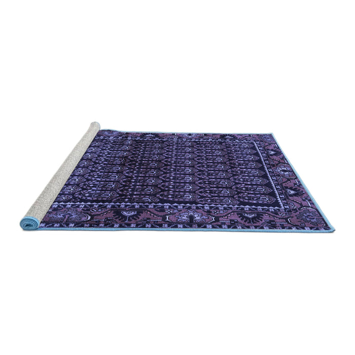 Sideview of Machine Washable Persian Blue Traditional Rug, wshtr573blu