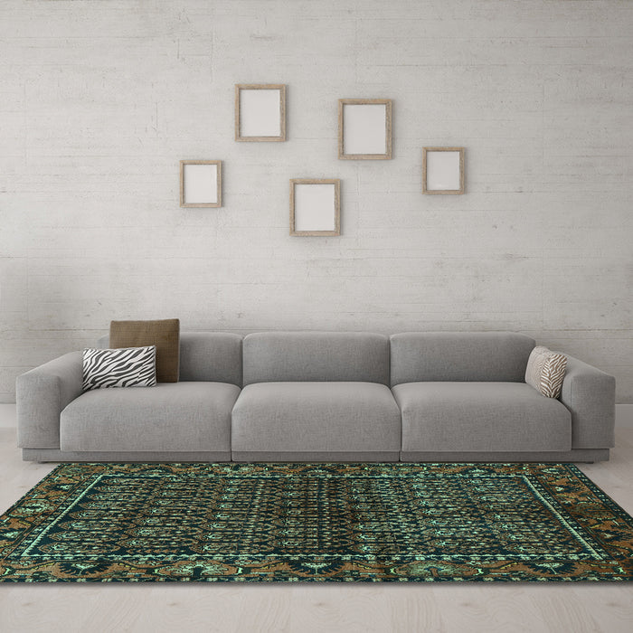 Machine Washable Persian Turquoise Traditional Area Rugs in a Living Room,, wshtr573turq