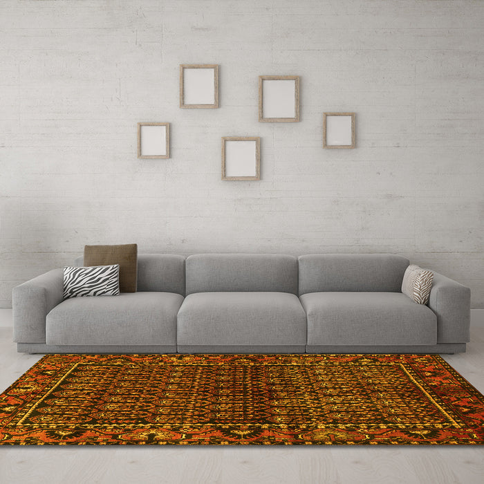 Machine Washable Persian Yellow Traditional Rug in a Living Room, wshtr573yw