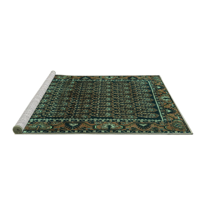 Sideview of Machine Washable Persian Turquoise Traditional Area Rugs, wshtr573turq