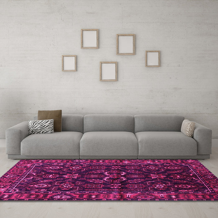 Machine Washable Persian Pink Traditional Rug in a Living Room, wshtr574pnk