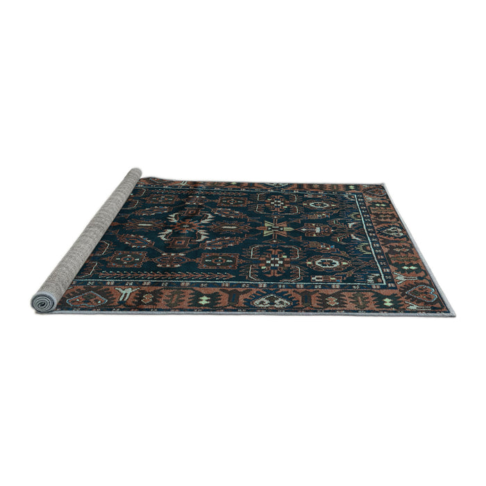 Sideview of Machine Washable Persian Light Blue Traditional Rug, wshtr574lblu