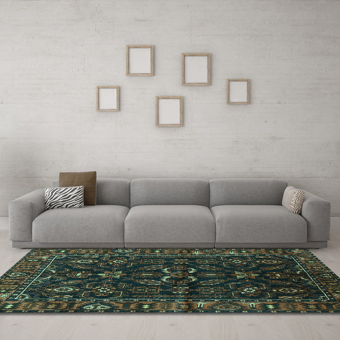 Machine Washable Persian Turquoise Traditional Area Rugs in a Living Room,, wshtr574turq