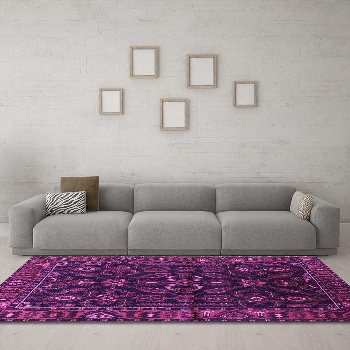 Machine Washable Persian Purple Traditional Area Rugs in a Living Room, wshtr574pur