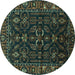 Round Machine Washable Persian Turquoise Traditional Area Rugs, wshtr574turq