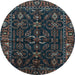 Round Machine Washable Persian Light Blue Traditional Rug, wshtr574lblu