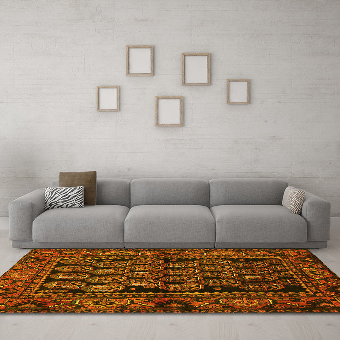 Machine Washable Persian Yellow Traditional Rug in a Living Room, wshtr575yw