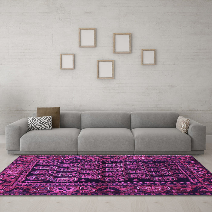 Machine Washable Persian Purple Traditional Area Rugs in a Living Room, wshtr575pur