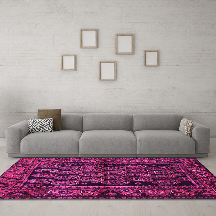 Machine Washable Persian Pink Traditional Rug in a Living Room, wshtr575pnk