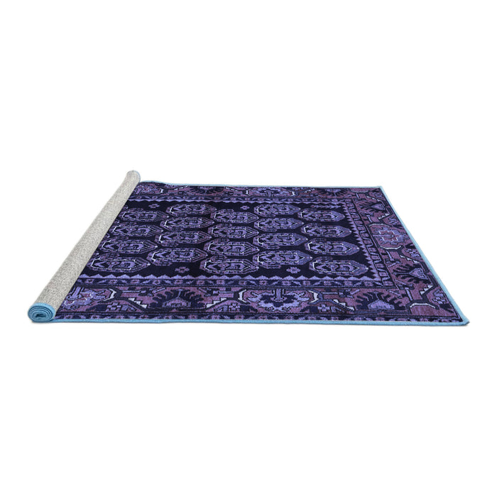 Sideview of Machine Washable Persian Blue Traditional Rug, wshtr575blu