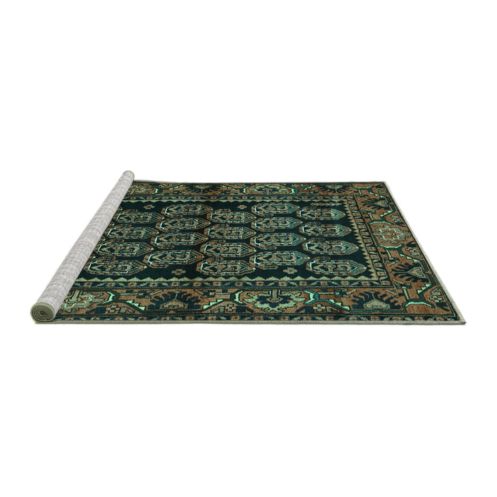 Sideview of Machine Washable Persian Turquoise Traditional Area Rugs, wshtr575turq