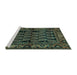 Sideview of Machine Washable Persian Turquoise Traditional Area Rugs, wshtr575turq