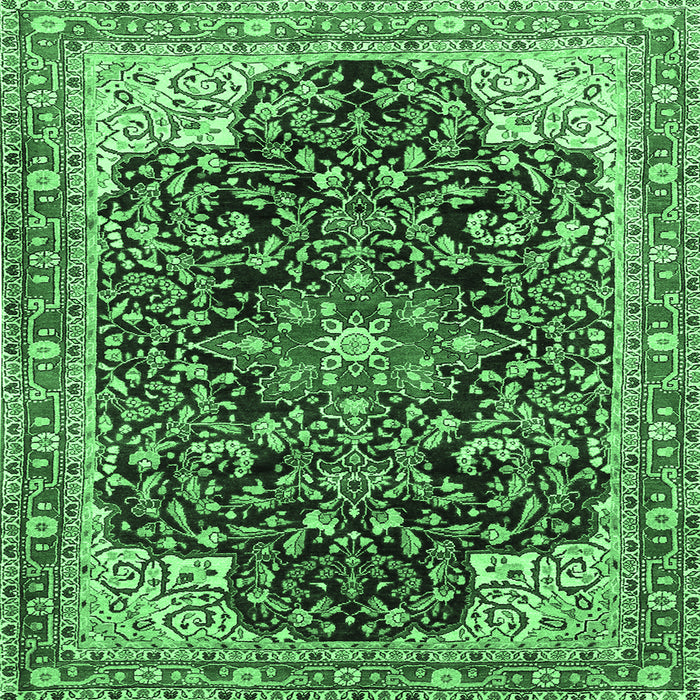 Square Medallion Emerald Green Traditional Rug, tr576emgrn