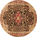 Round Medallion Brown Traditional Rug, tr576brn