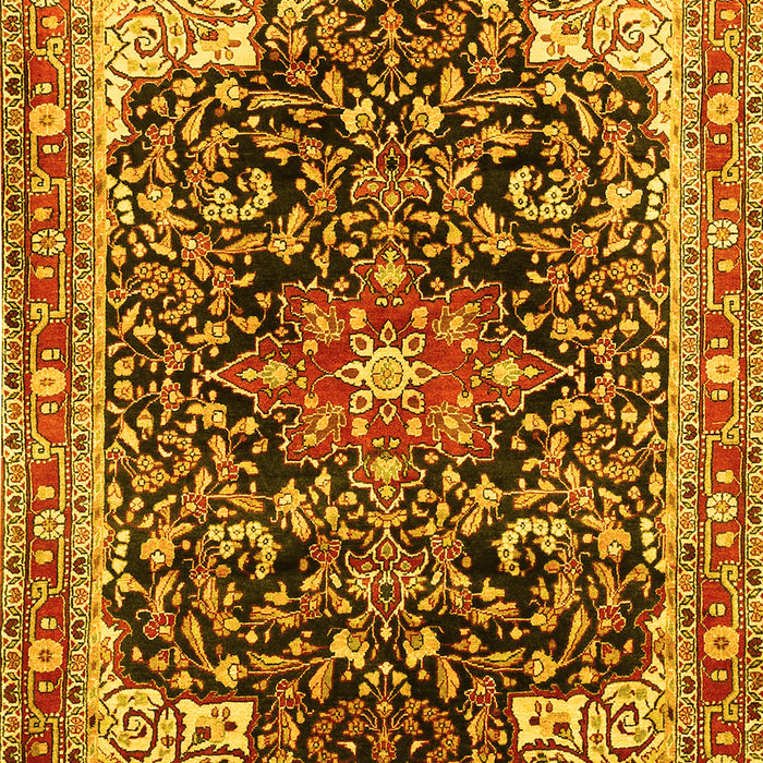 Machine Washable Medallion Yellow Traditional Rug, wshtr576yw