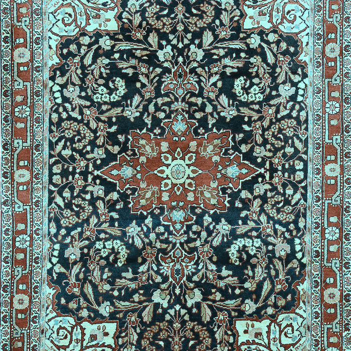 Machine Washable Medallion Light Blue Traditional Rug, wshtr576lblu