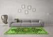 Machine Washable Medallion Green Traditional Area Rugs in a Living Room,, wshtr576grn