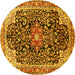 Round Machine Washable Medallion Yellow Traditional Rug, wshtr576yw