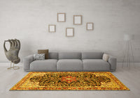 Machine Washable Medallion Yellow Traditional Rug, wshtr576yw