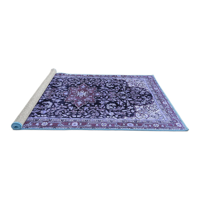 Sideview of Machine Washable Medallion Blue Traditional Rug, wshtr576blu