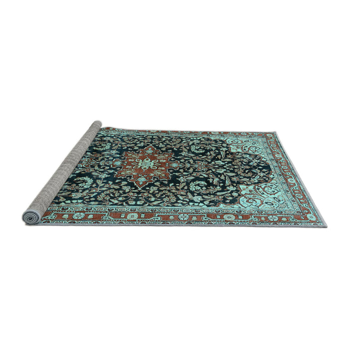 Sideview of Machine Washable Medallion Light Blue Traditional Rug, wshtr576lblu