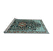 Sideview of Machine Washable Medallion Light Blue Traditional Rug, wshtr576lblu