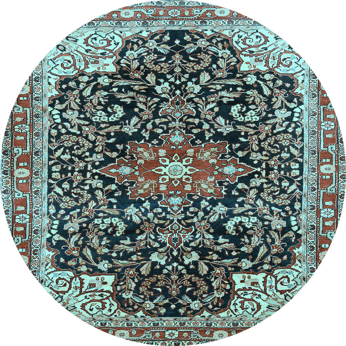 Round Medallion Light Blue Traditional Rug, tr576lblu