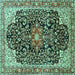 Square Medallion Turquoise Traditional Rug, tr576turq