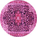 Round Machine Washable Medallion Pink Traditional Rug, wshtr576pnk